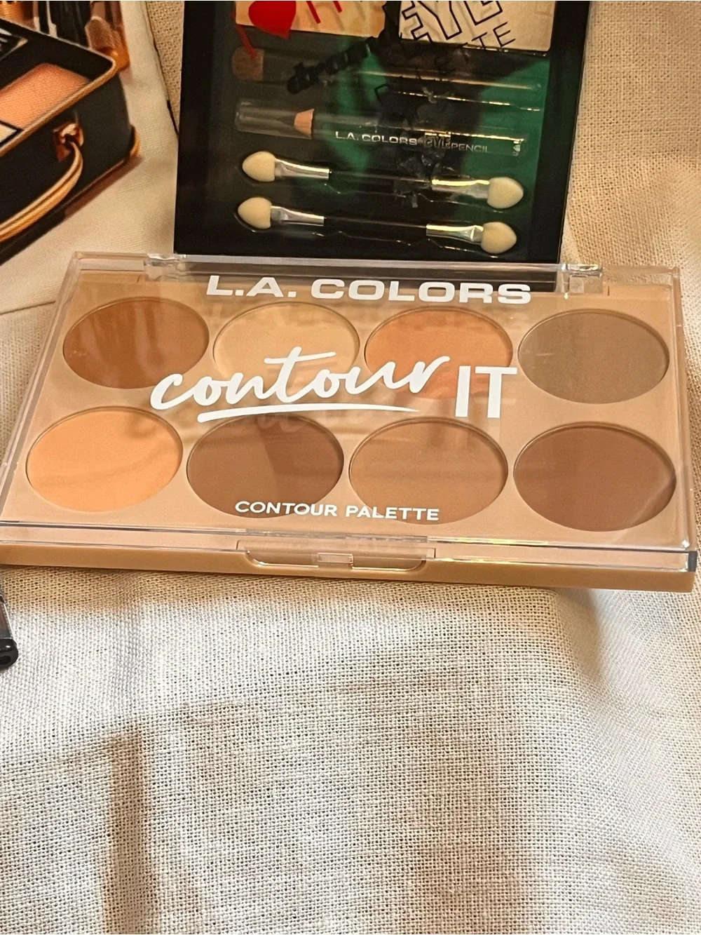 L.A. Colors Eye Shadow Palette & Contour Kit Set Pink and Neutral Shades Bundle